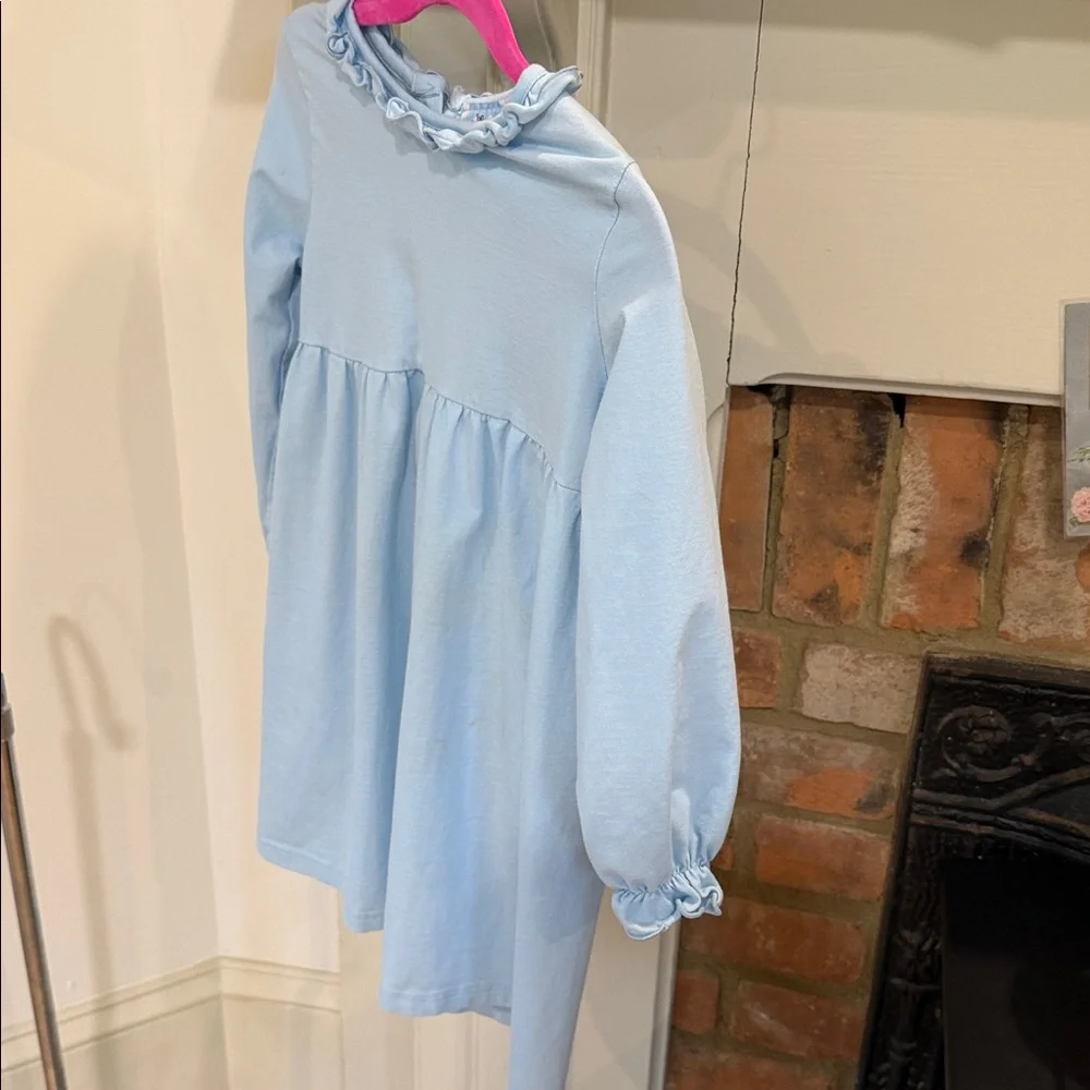 Light Blue Ruffle Neck Long Sleeve Dress by The Smocking Bug Size 6T